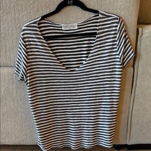 Project Social T Black and White Striped V-Neck Tee